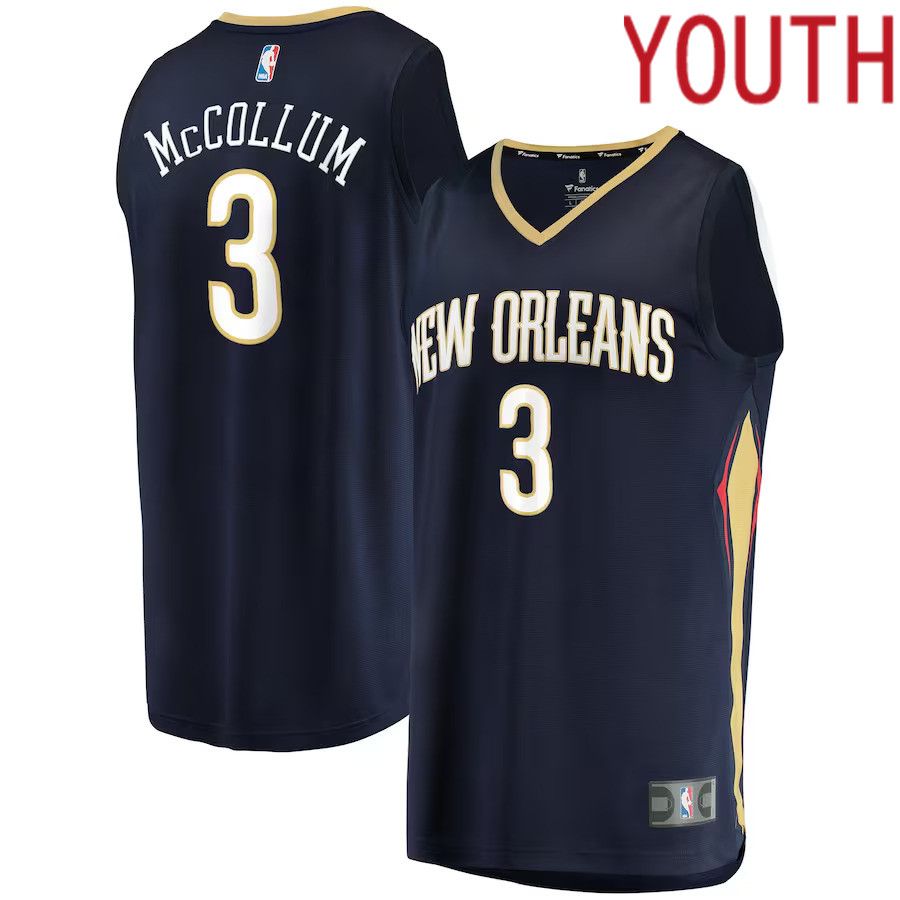 Youth New Orleans Pelicans #3 C.J. McCollum Fanatics Branded Navy Icon Edition 2021-22 Fast Break Replica Player NBA Jersey->->Youth Jersey